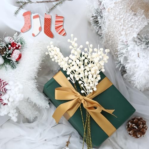 16 Pack Artificial White Berry Stems for Christmas Decorations