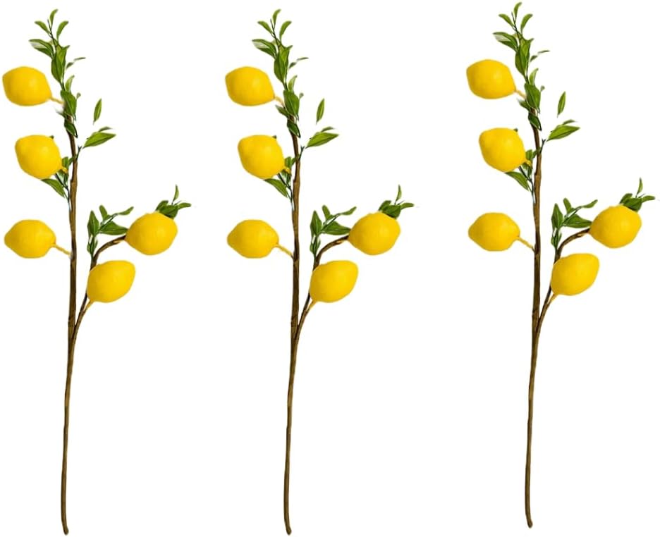 3 Pcs Artificial Lemon Branches 19 Inch Fake Lemon Decor