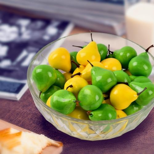 Artificial Mini Pears 40PCS Yellow Green Realistic Decoration