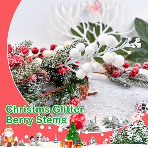 Christmas Glitter Berry Stems 14Pcs for Holiday Decor