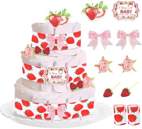 Strawberry Baby Shower Decor Diaper Cake Set