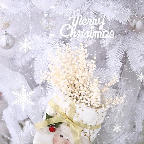 16 Pack Artificial White Berry Stems for Christmas Decorations