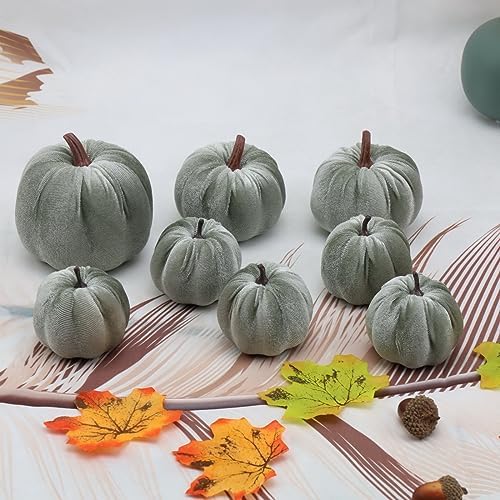 Woration 8pcs Artificial Velvet Fabric Pumpkins Fall Decor