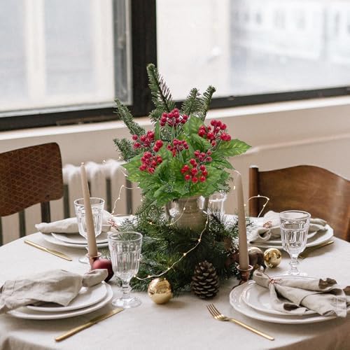 4PCS Artificial Holly Leaves Berries Bundle for Christmas Decor