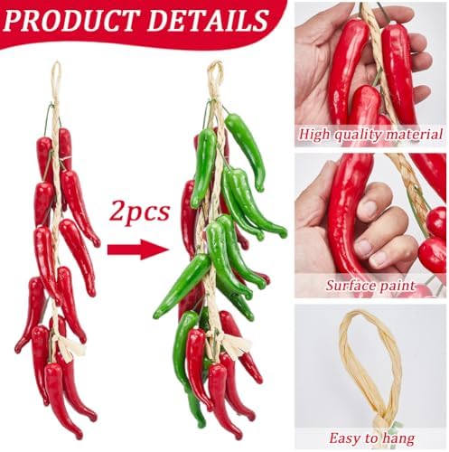 GORGECRAFT 2Pcs Artificial Hanging Chili Pepper Garland