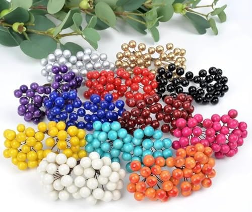 Queenbox 50 Artificial Cherry Berries for Christmas Wedding Decor