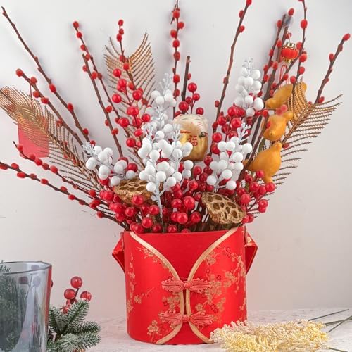 Christmas Glitter Berry Stems 14Pcs for Holiday Decor