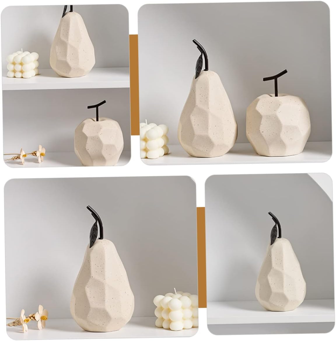 Geometric Pear Ceramic Sculpture for Home Office Garden Decor