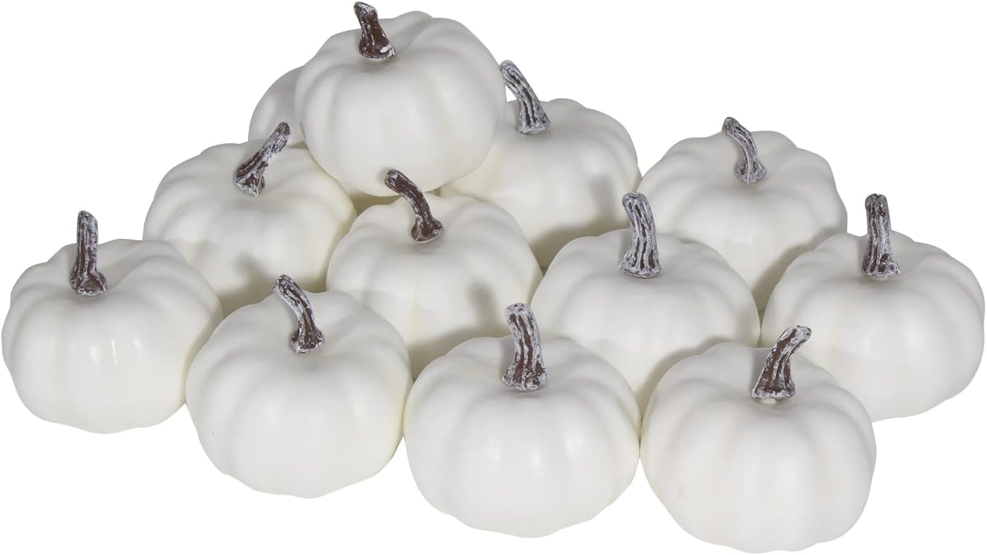 CCINEE 12 Pack Halloween White Artificial Pumpkins