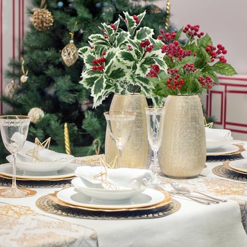 Artificial Holly Berries with Green Leaves 4Pcs