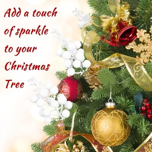 18 Pack White Christmas Tree Picks with Glitter Berries
