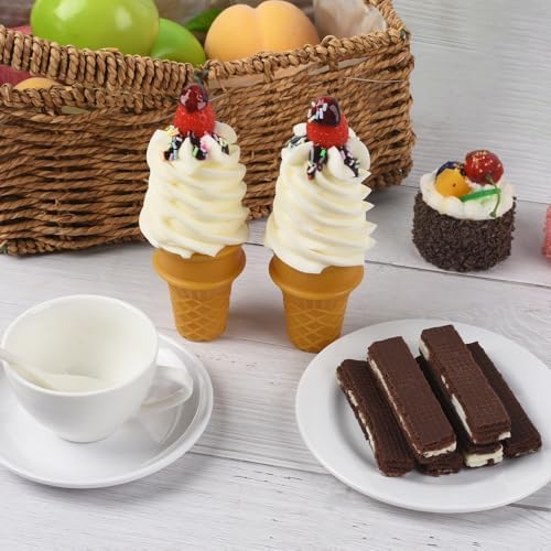Realistic Fake Ice Cream Cone with Strawberry 2PCS