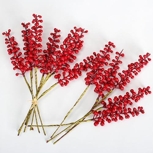 12Pcs Artificial Holly Berries 9in Fall and Christmas Decor Stems