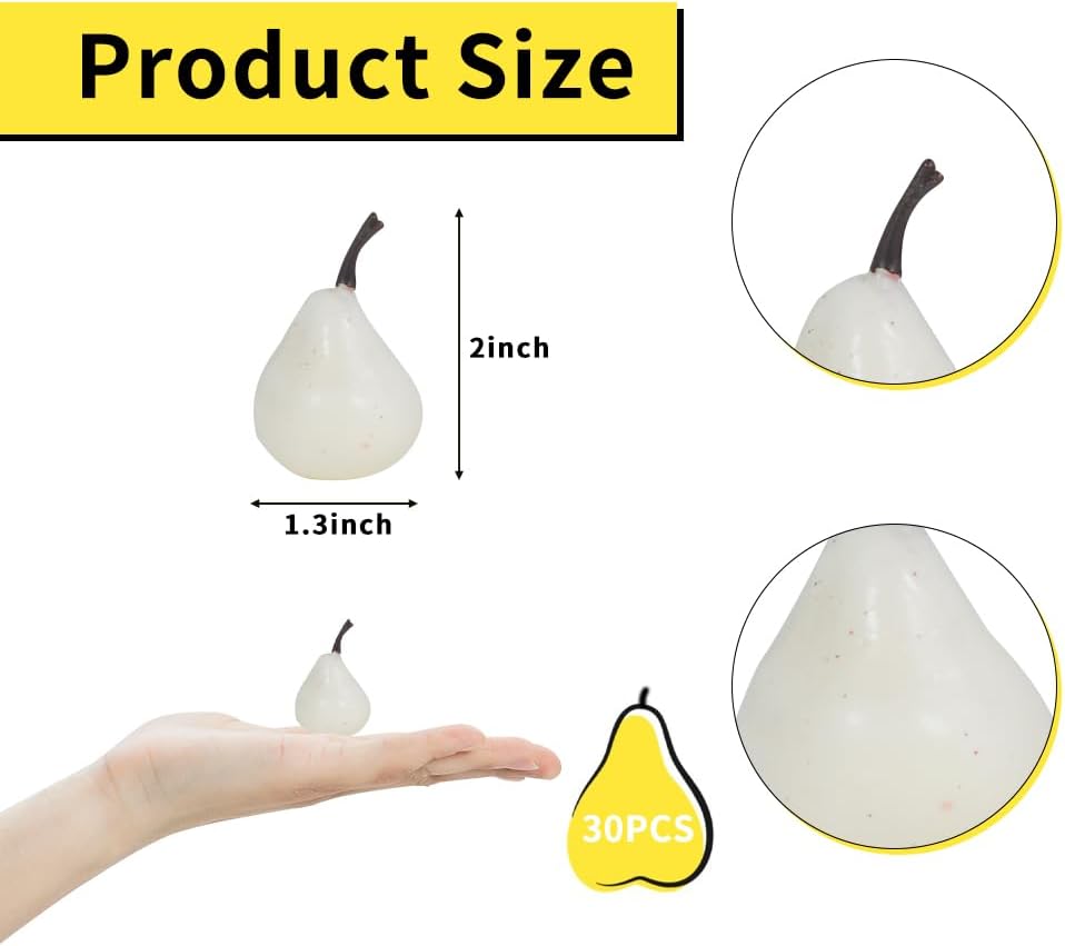 Mini Artificial Pears 30PCS White Decorative Fake Fruit
