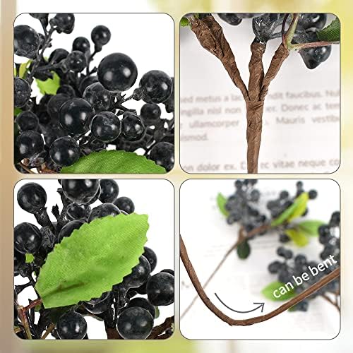 HUIANER Artificial Dark Blue Berry Set of 4