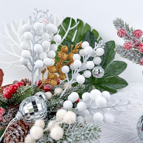 Christmas Glitter Berry Stems 14Pcs for Holiday Decor