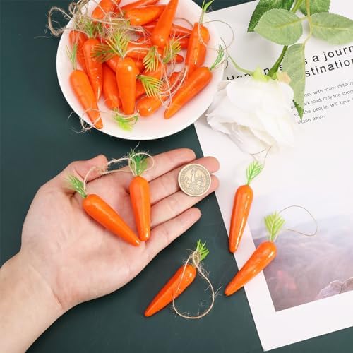 CHGCRAFT 24Pcs Lifelike Carrots with Jute Cord Easter Decor