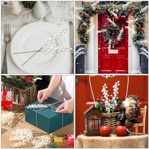 24 Pack White Artificial Berry Stems for Christmas Decor