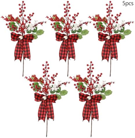 BestAlice 5 Pack Artificial Christmas Berries Stems