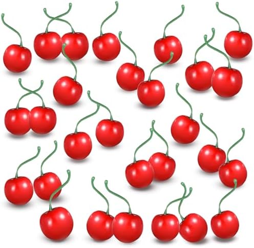 50 pcs Artificial Red Cherries Decorative Fruit
