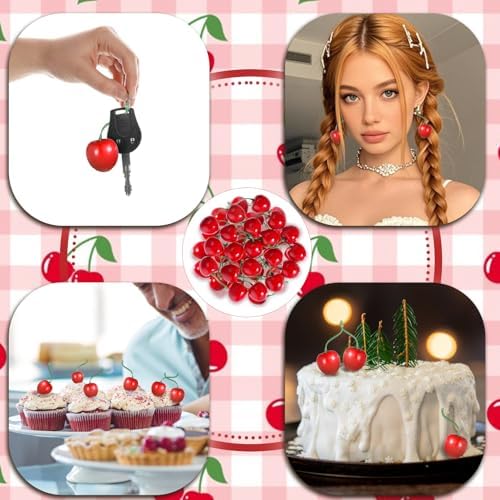 50 pcs Artificial Red Cherries Decorative Fruit