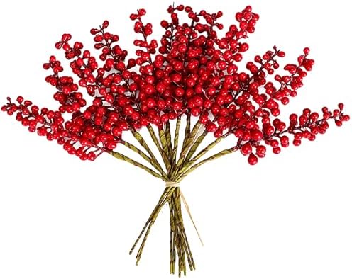 12Pcs Artificial Holly Berries 9in Fall and Christmas Decor Stems
