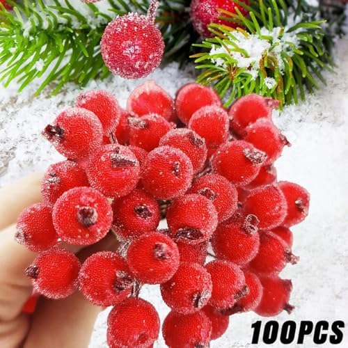 Queenbox 60pcs 04in Mini Frosted Artificial Holly Berries White