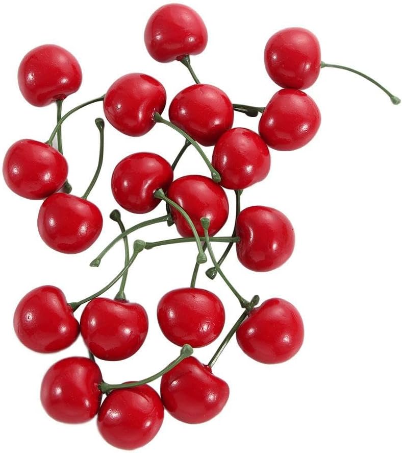 Lifelike Artificial Cherries Red and Red-Black 20pcs