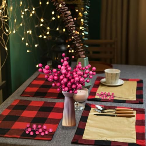 Pink Artificial Berry Stems 24pcs Xmas Decorations