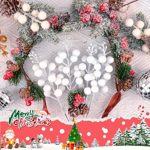 Christmas Glitter Berry Stems 14Pcs for Holiday Decor