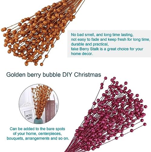50Pcs Glitter Berry Stem Ornaments 157in Pink Christmas Branches