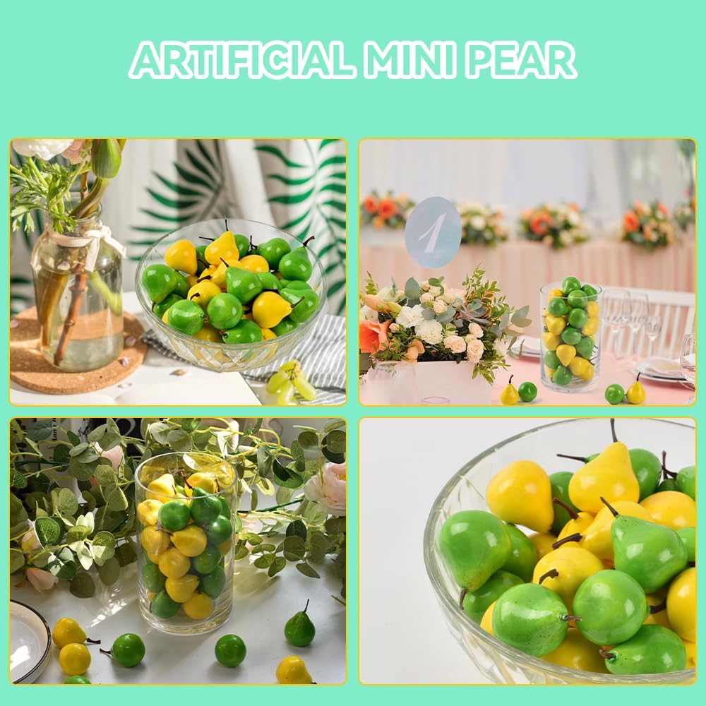 Artificial Mini Pears 40PCS Yellow Green Realistic Decoration