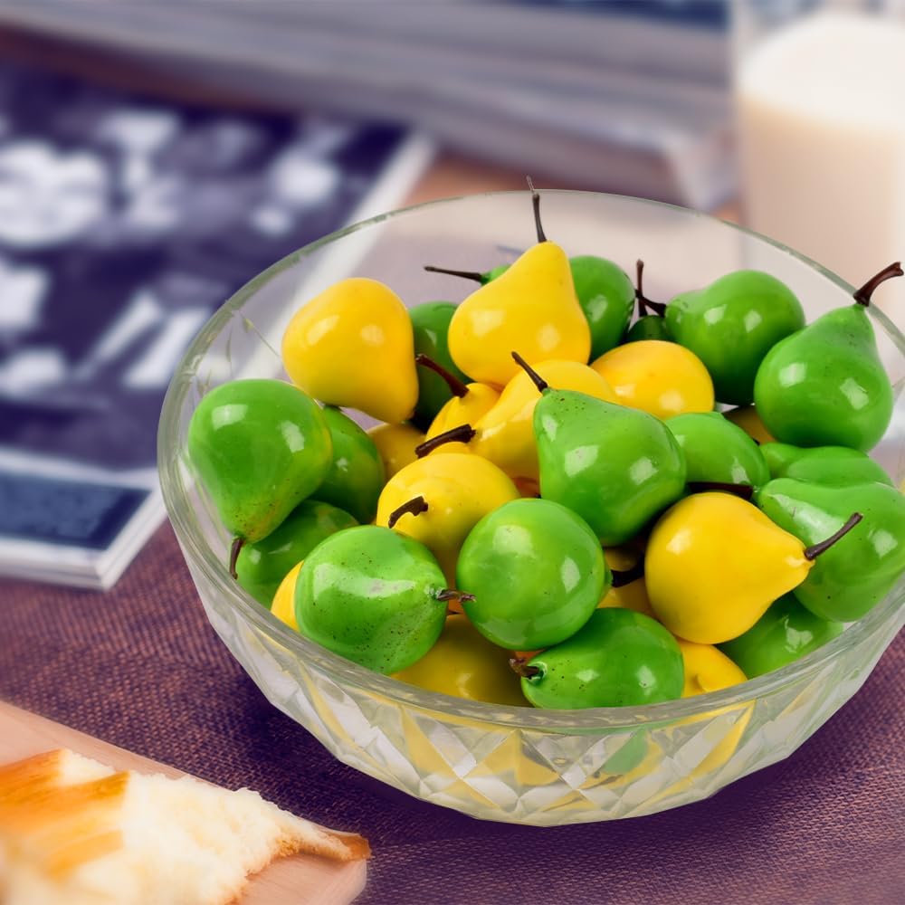 Artificial Mini Pears 40PCS Yellow Green Realistic Decoration