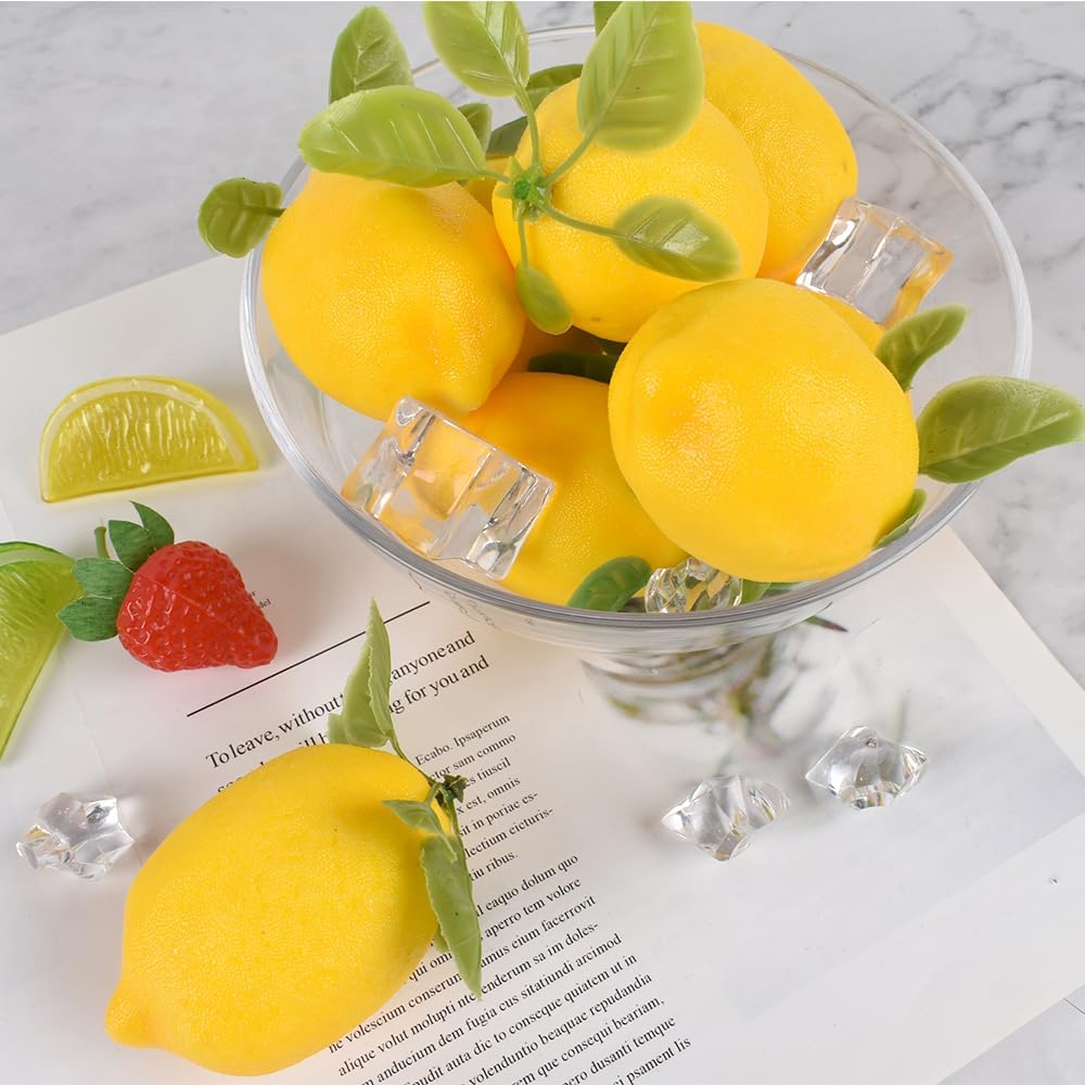 Artificial Lemons with Leaves 12 Pcs Decor
