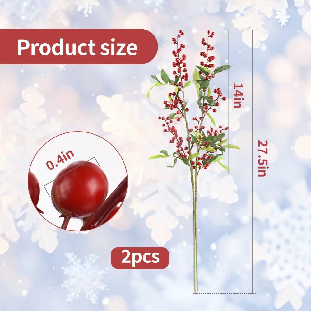 HUIANER Artificial Redberries 2pcs with Stems 275 Inch Lifelike Decor