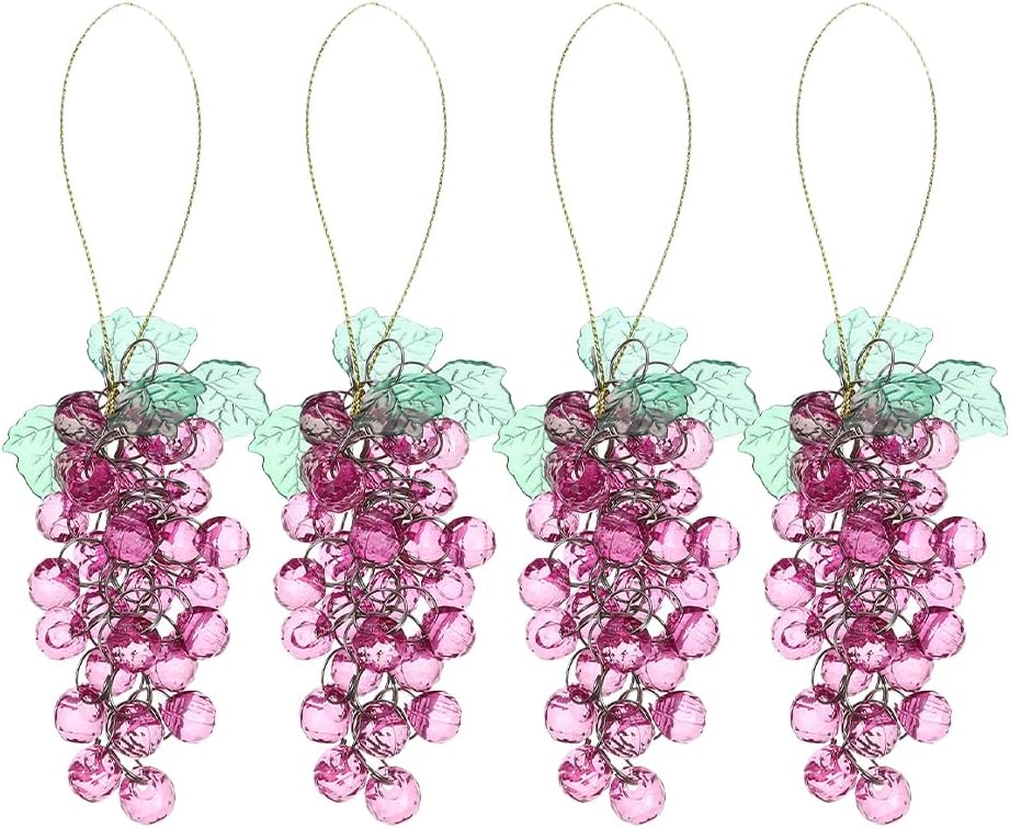 LOGOFUN 4pcs Acrylic Beaded Grape Cluster Decorations