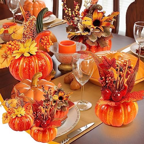 Leinuosen 12 Pcs Fake Pumpkin Centerpiece for Fall Decor