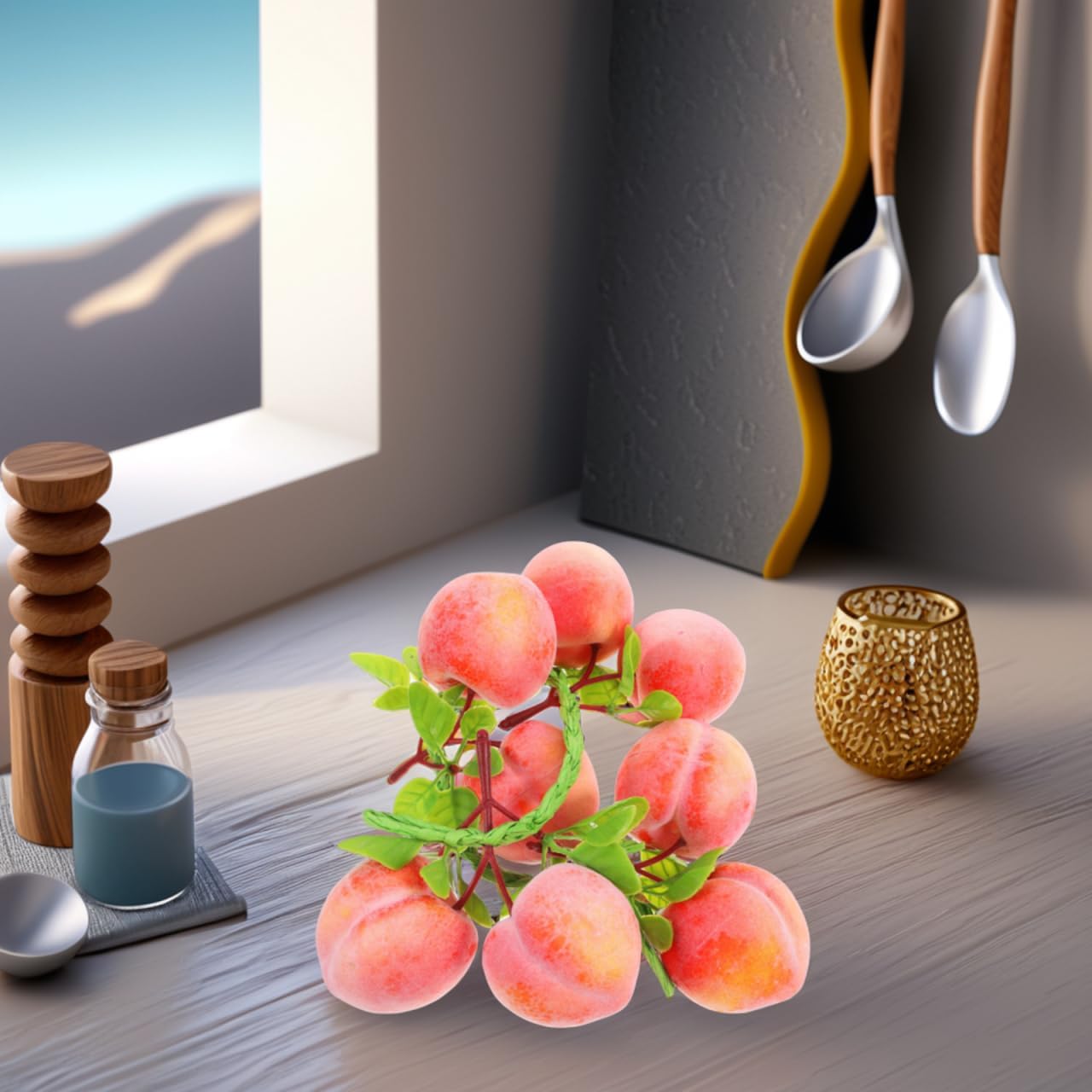 Kichvoe 3pcs Artificial Peach Clusters Hanging Ornament