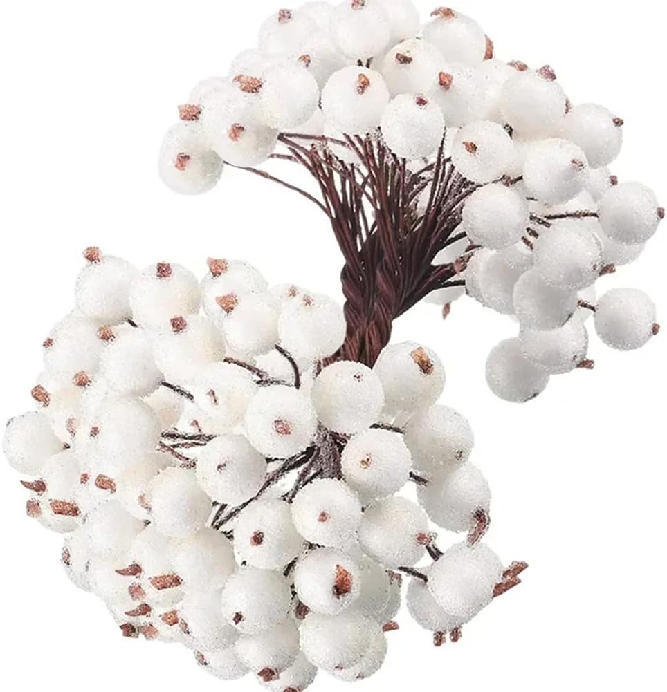 Queenbox 60pcs 04in Mini Frosted Artificial Holly Berries White