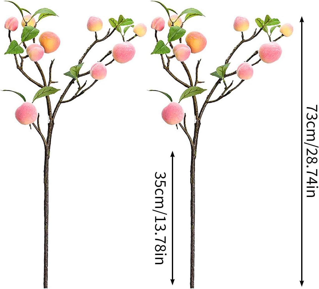 2 Pcs Artificial Peach Branch with Green Leaves