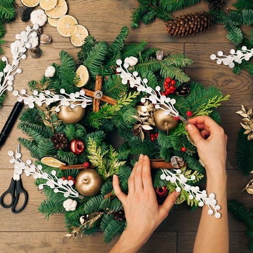 24 Pack White Artificial Berry Stems for Christmas Decor