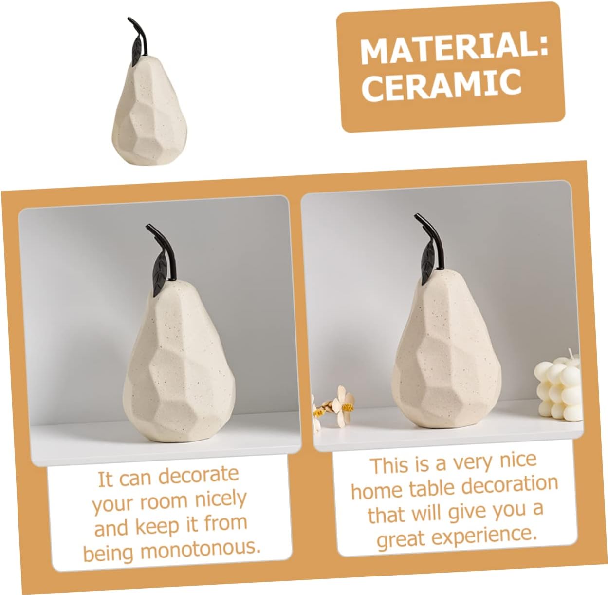 PRETYZOOM Realistic Pear Ceramic Sculpture Desktop Decor