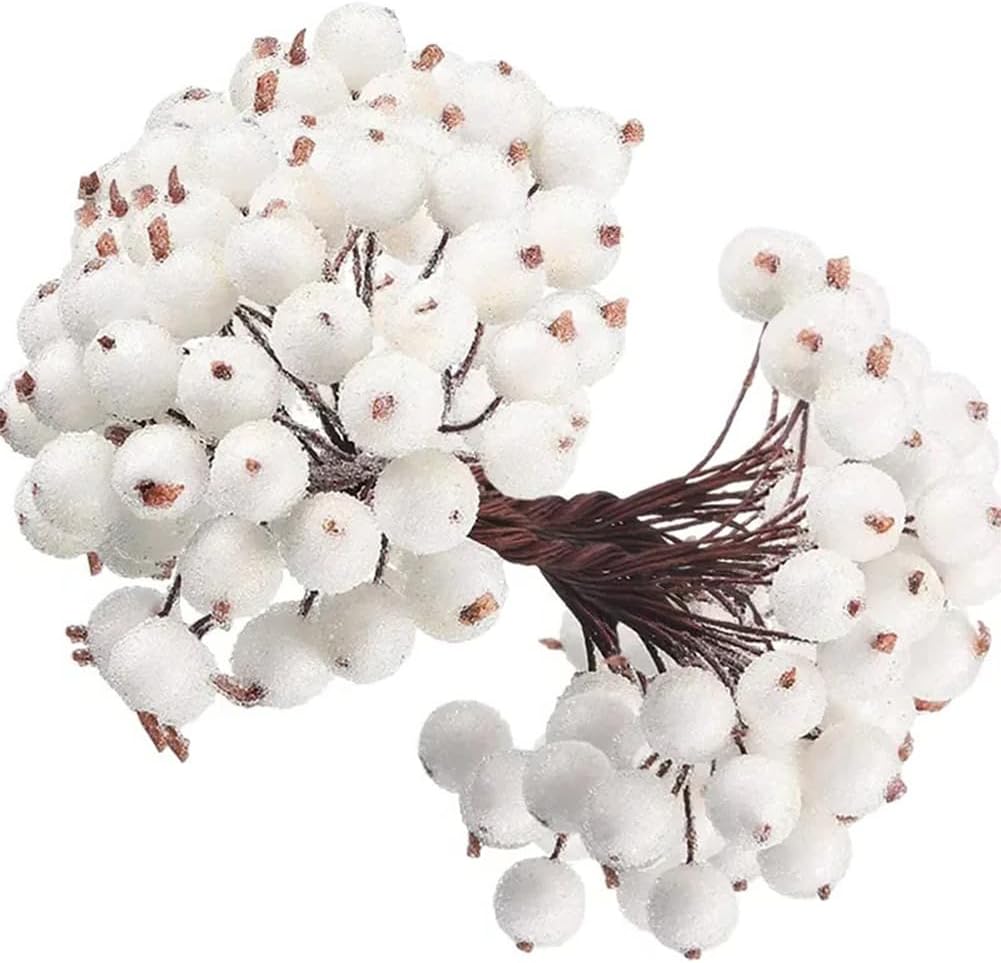 Queenbox 60pcs 04in Mini Frosted Artificial Holly Berries White