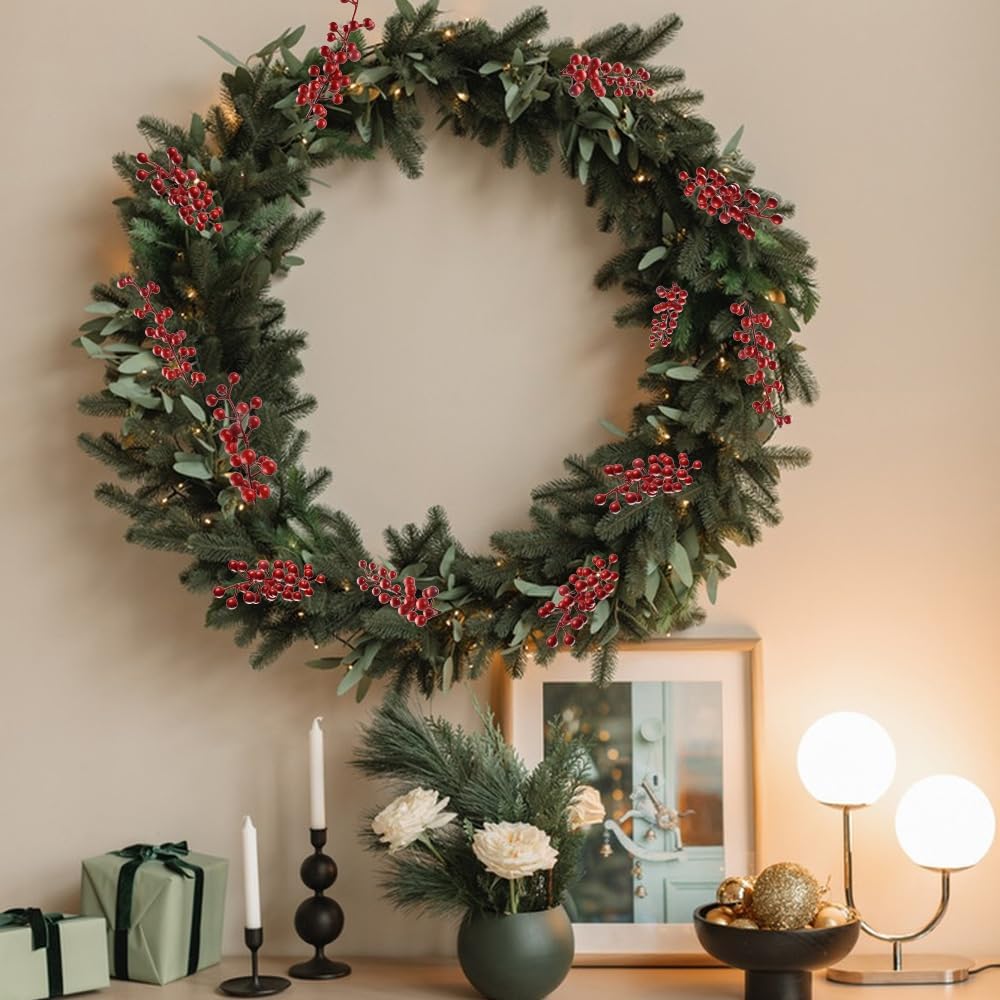HUIANER Artificial Redberries 2pcs with Stems 275 Inch Lifelike Decor