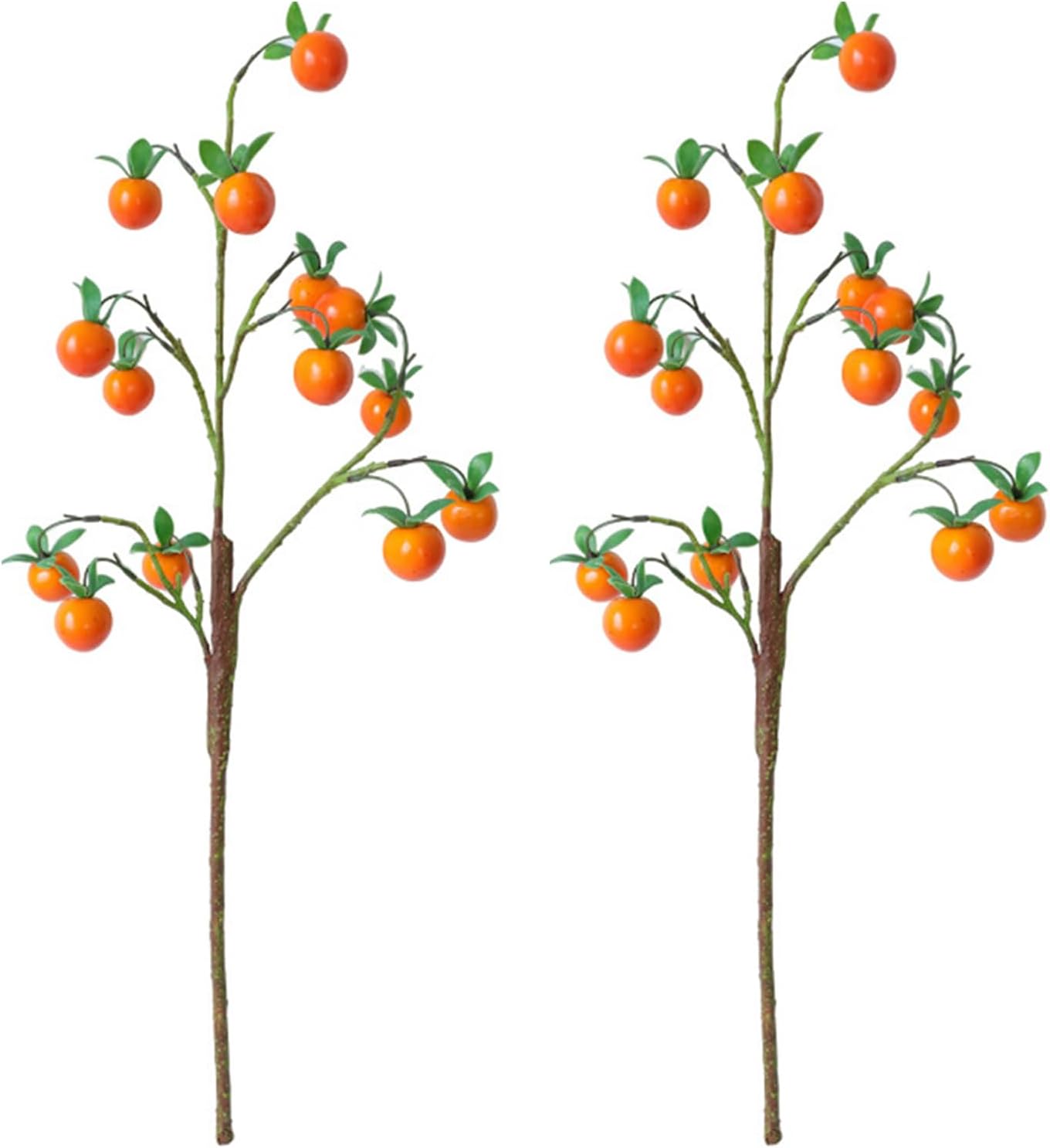 2 Pcs Artificial Persimmon Branches 70cm Decorative Fruits