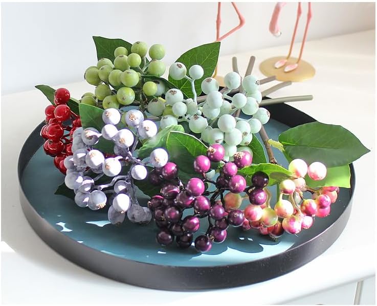 5 Pieces Soft Plastic Artificial Blueberry Flowers with 32 Berries