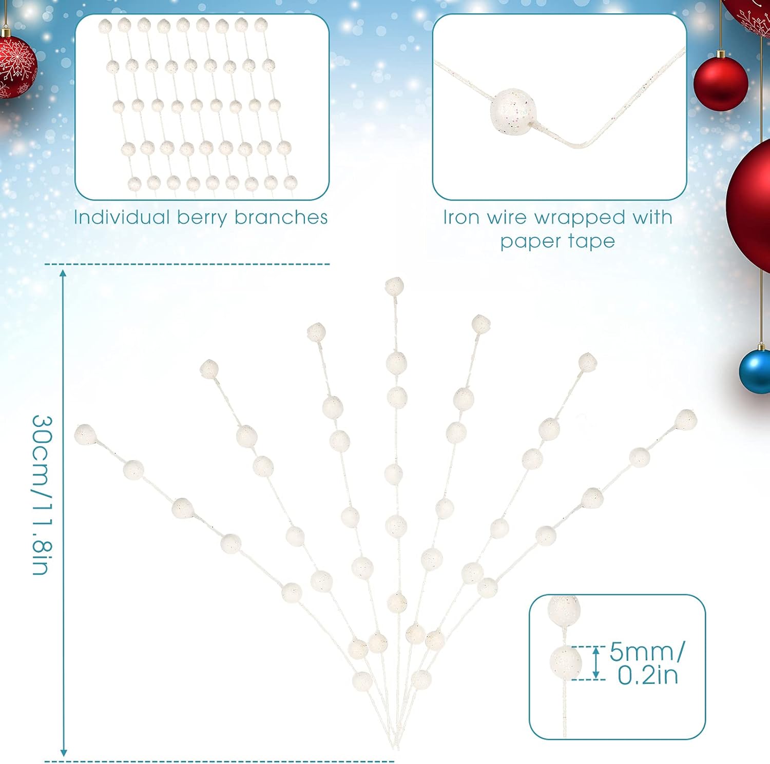 200 Pieces Artificial Christmas Berries - White 138 Inches