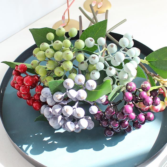 5 Pieces Soft Plastic Artificial Blueberry Flowers with 32 Berries