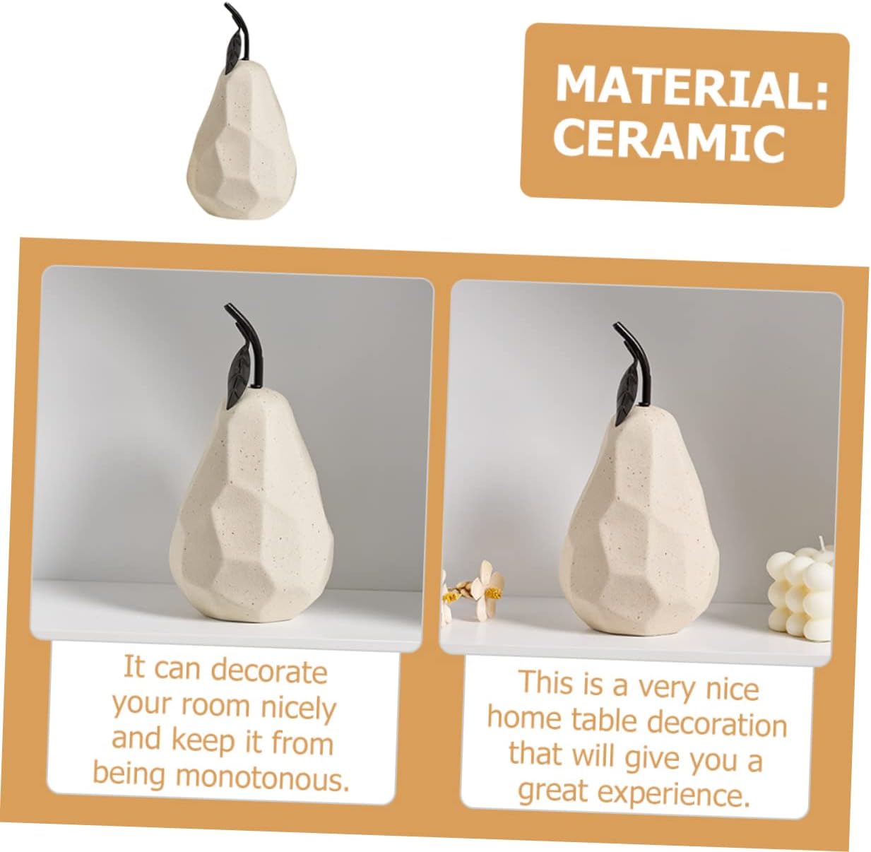 Ceramic Pear Sculpture Adorable Desktop Decor