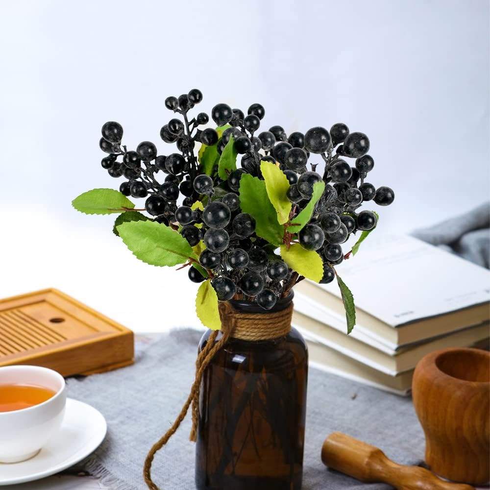 HUIANER Artificial Dark Blue Berry Set of 4